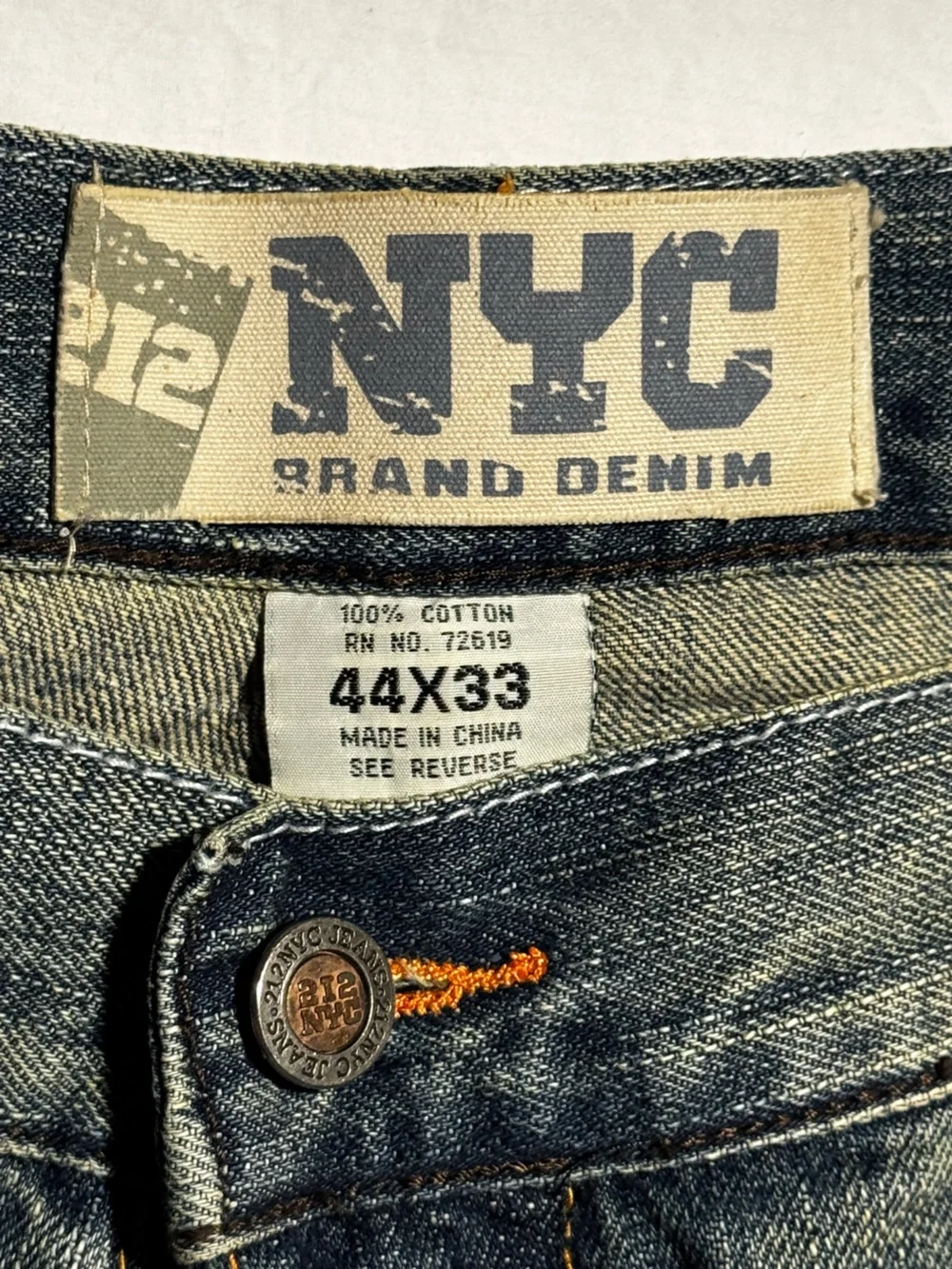 VINTAGE Y2K 212 NYC Brand Denim Embroidered Baggy Blue Men's Jeans Size 44x33
